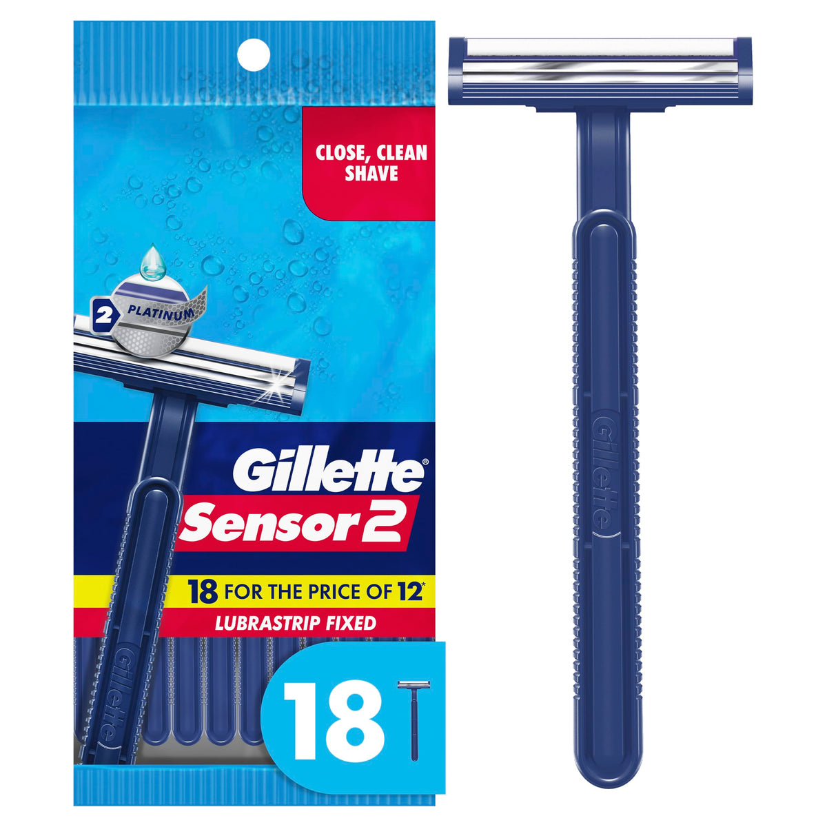 Sensor2 Disposable Razors for Men by Gillette – 18 Count (Pack of 1), Chromium, BLUE, Model 98957030
