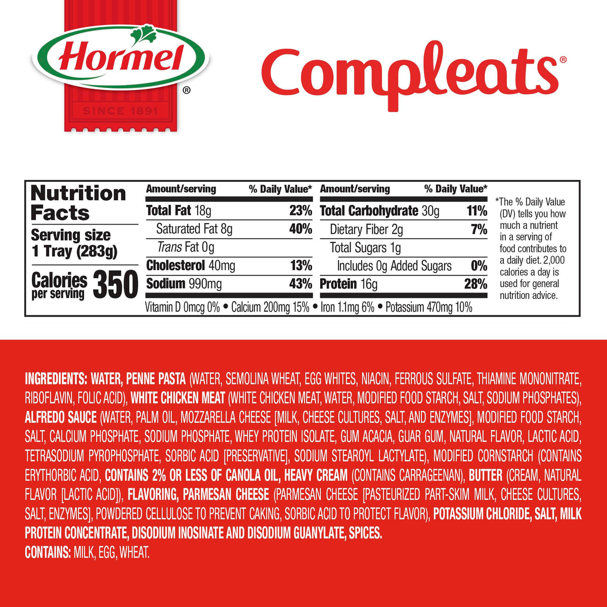 HORMEL COMPLEATS Chicken Alfredo / 10 Ounce (Pack of 6) / 6 Meat Dishes