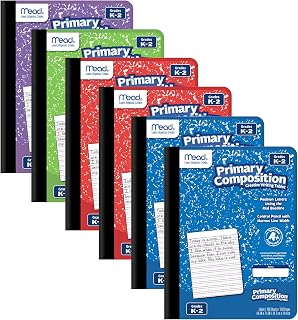 Mead Primary Composition Notebook K-2, 6 Pack Primary Ruled Composition Book, Color May Vary, Grades K-2 Writing Dotted Lined Notebook, 100 Sheets (200 Pages) 489902ELG