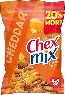 Chex Mix Cheddar Snack Mix, 4.5 oz | Corn Chex, Wheat Chex, Pretzels, Mini Breadsticks, Cheddary Crackers, 60% Less Fat than Regular Potato Chips