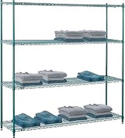 Nexel Poly-Green, 4 Tier, Wire Shelving Starter Unit, 72" W x 14" D x 74" H