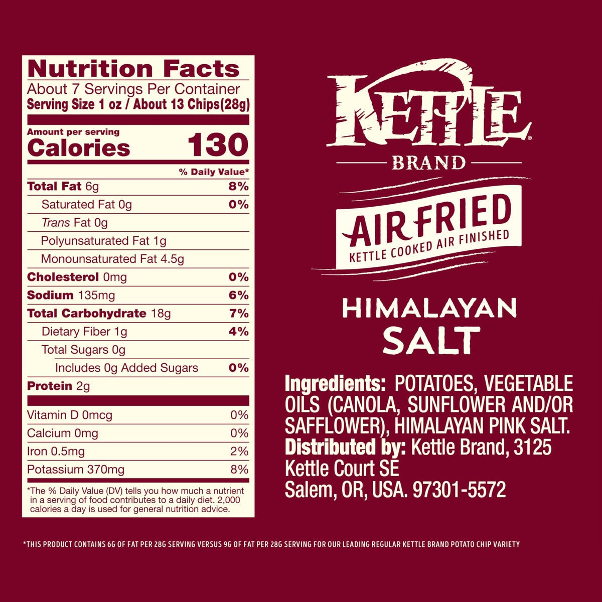 Kettle Brand Himalayan Salt / 6.5 Ounce (Pack of 2) / 1 Potato