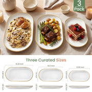 Kassel Ceramic Oval Serving Platter Set, 16 14 12 Inch, White with Gold Rim