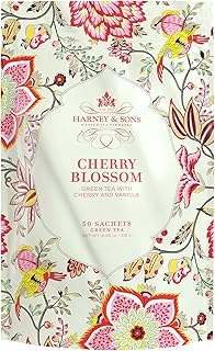 Harney & Sons Cherry Blossom Green Tea Sachets, 50 Count | Green tea with cherry and vanilla flavors. 50 premium sachets. Contains caffeine.