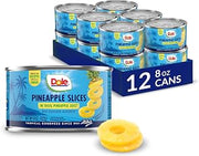 Pineapple Slices in 100% Pineapple Juice with No Sugar Added - Dole Fruit Cans - 8 oz - 12 Pack
