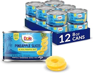 Pineapple Slices in 100% Pineapple Juice with No Sugar Added - Dole Fruit Cans - 8 oz - 12 Pack