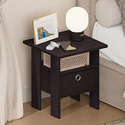 Furinno TIDUR 3-Tier Night Stand, Nightstand with Storage Bin, Dark Walnut