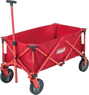 Coleman Collapsible Camping Wagon, Foldable Pull Wagon, 4 Wheel Festival Trolley, Portable Hand Cart, Red, 52 x 97 x 57 cm