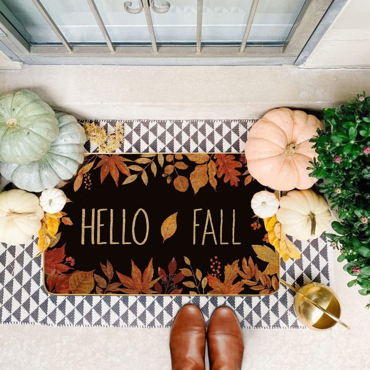 Artdmt Fall Maple Leaves Doormat, Non Slip Rubber Back, Brown 29x17in