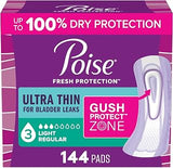 Poise Ultra Thin Incontinence Pads for Women, 3 Drop, 144 ct