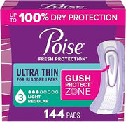 Poise Ultra Thin Incontinence Pads for Women, 3 Drop, 144 ct