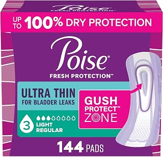 Poise Ultra Thin Incontinence Pads for Women, 3 Drop, 144 ct