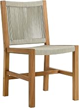 Modway Vienna Outdoor Patio Teak Wood 5-Piece Dining Set in Natural Natural – Weather-Resistant Dining Table with Rounded Corners and Armless Chairs – Backyard Garden Table and Chair Set for 4