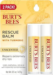 Burt's Bees Rescue Balm Unscented Lip Balm, With Antioxidant-Rich Turmeric, Tint-Free, Natural Origin Lip Care, 2 Tubes, 0.15 oz.