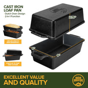 Cast Iron Bread Pan with Lid 9x5 Inch by Modern Innovations – 9x5 inches, 3.4 quarts, Cast Iron, Black