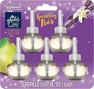 Glade PlugIns Refills Air Freshener, Scented and Essential Oils for Home and Bathroom, Sparkling Pear, 3.35 Fl Oz, 5 Count