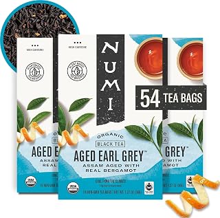 Numi Organic Aged Earl Grey Tea, 54 Black Tea Bags with Real Bergamot