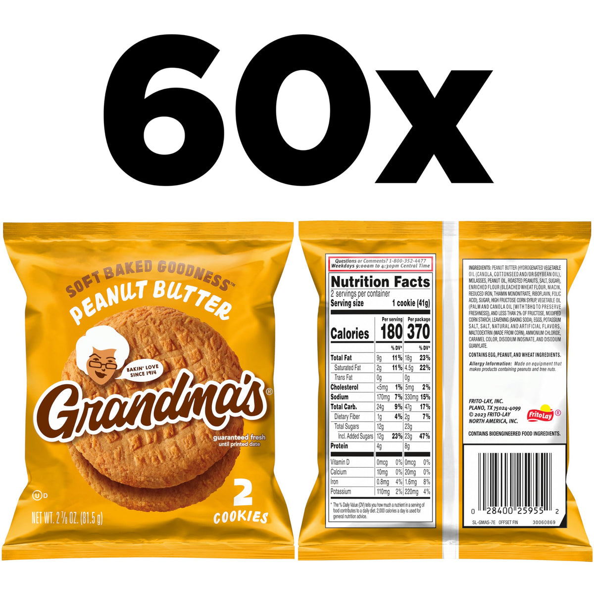 Peanut Butter Cookies by Grandma's – 2.5 Ounce (Pack of 60), chocolate, Pack of 60, Model 45091