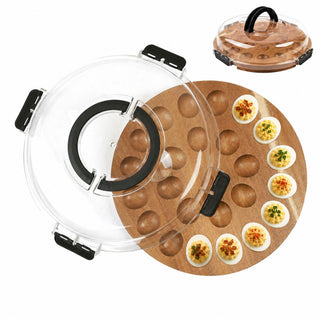 JNSTONGHM Deviled Egg Platter, Acacia Wood with Lid, 24 Slots