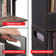 Faux Leather DVD & CD Storage Box - Movie Shelf Organizer for Blu-Ray by Stock Your Home – 17.75 inches (L) x 6.75 inches (H) x 8 inches (D), Faux Leather, Felt, Gray/Espresso