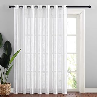 Linen-Like Patio Door Curtains - Extra Wide Grommet Top Semi Voile Drape Sheer Panels for Sliding Glass Door, White, W100 x L84, 1 Panel