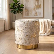 Handwoven Chevron Ottoman with Matte Base (Gold Chevron)