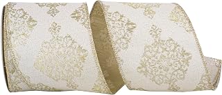 Reliant Ribbon 94074W-075-10F Lux Brocade Crest Wired Edge Ribbon, 4 Inch X 10 Yards, Platinum
