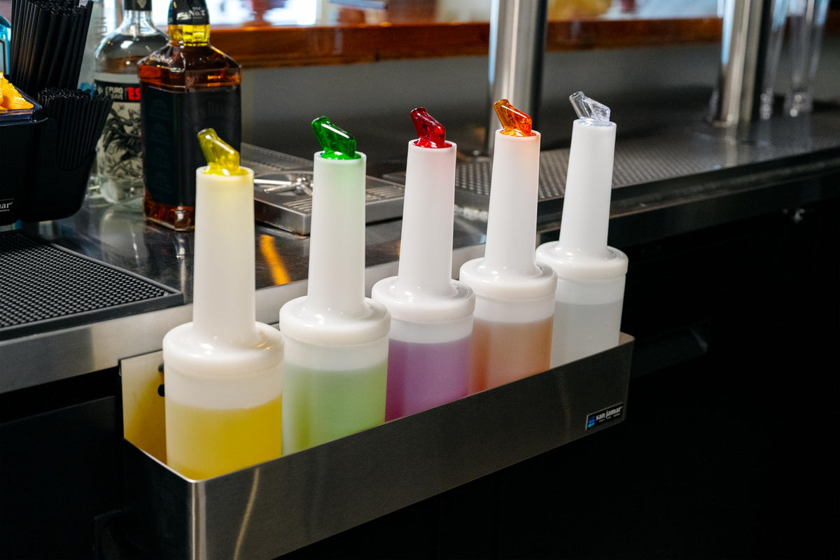 Speed Rack Bottle Holder 10 Qt/LTR Bottles Stainless Steel -1 Each by San Jamar – 5 Quarts - 42.25 Inches, Stainless Steel, Silver, Model B5542