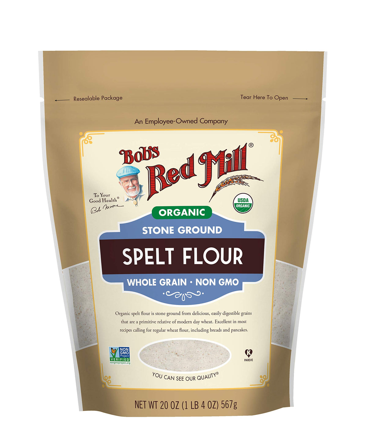 Organic Spelt Flour by Bob's Red Mill – 20 Ounce (Pack of 4), Pack of 4, Model 6085S204