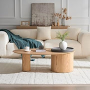47" Sleek Oval Coffee Table, Round Coffee Table with Polished Surface, Mesa De Centro para Sala with Sturdy Build for Home Leisure scenarios, Natural