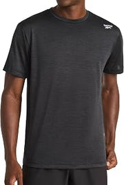 Reebok Men's Small Logo Short Sleeve Crewneck T-Shirt, Standard Fit, Breathable Lightweight Stretch Knit Fabric