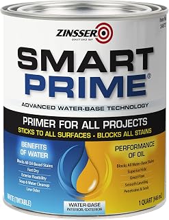 Zinsser Smart Prime Water-Based Primer, Quart | Quart primer-sealer. Blocks stains & seals surfaces with superior adhesion for interior/exterior wood, drywall & metal.