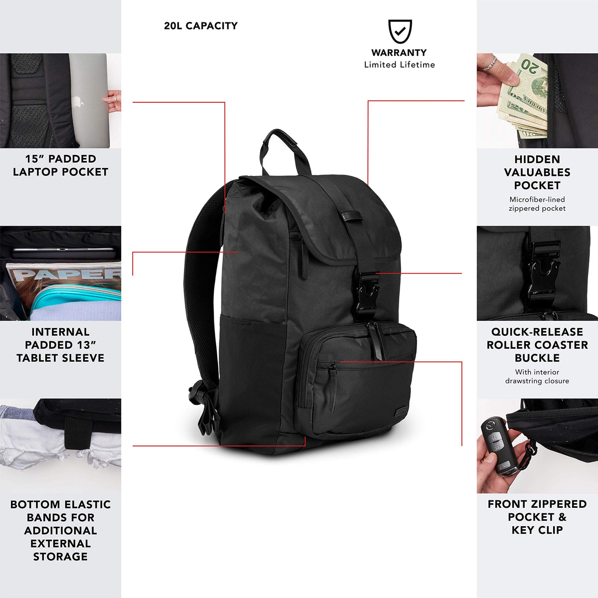 2020 XIX Women's Backpack (Carbon) by OGIO – 20 Litre Capacity, Nylon, Carbon, Model 5920030OG