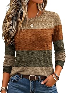 Women's Casual Shirts Long Sleeve Tops Crewneck Tshirts Fall Clothes