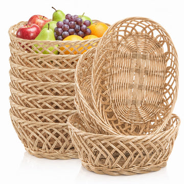 YIMITEE Plastic Oval Basket, 10 Inch by 7.5 Inch by 4 Inch, Natural, Set of 10