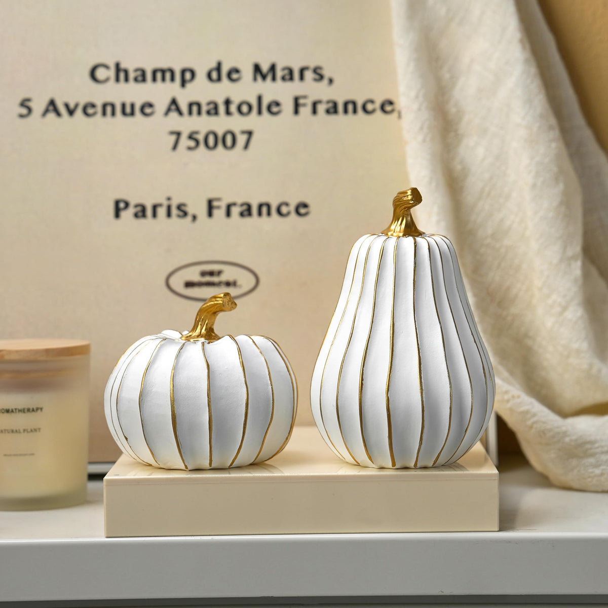 Festglox Resin Pumpkin Decor, White and Gold, Set of 2