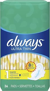 Always Ultra Thin Size 1 Regular Pads With Wings Unscented, 36 Count