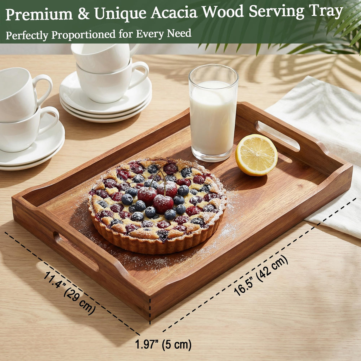 Plusinthebox Acacia Wood Serving Tray, 16.9 x 12 Inch, Natural