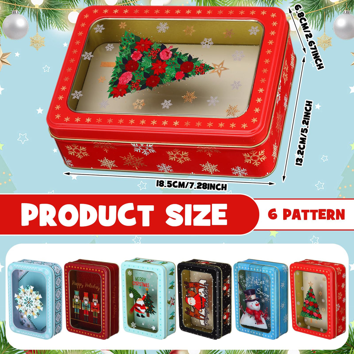 Landhoow Christmas Cookie Tins, 6 Pack, Multicolor Style 2