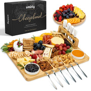 Smirly Bamboo Charcuterie Set, Large Serving Board with Knives and Bowls