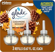 Glade PlugIns Refills Air Freshener, Scented and Essential Oils for Home and Bathroom, Cashmere Woods, 2.01 Fl Oz, 3 Count