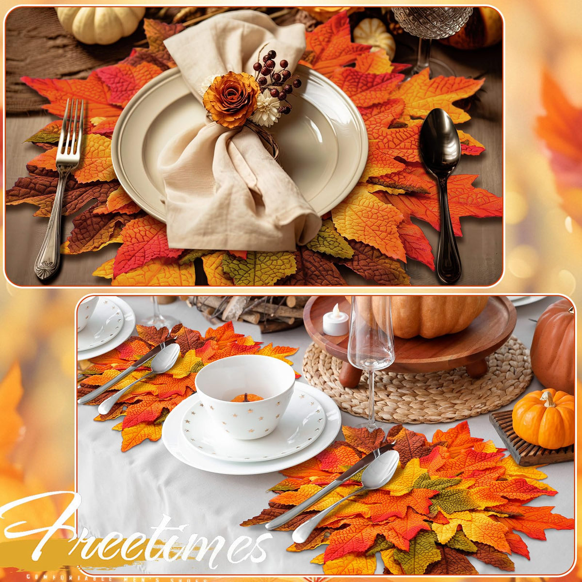 SmoothNovelty Fall Placemats, 15 Inch Maple Leaf Set, Multicolor