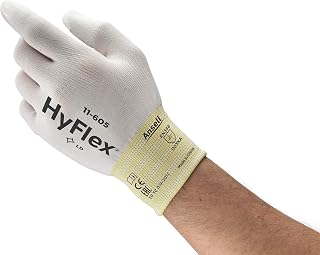Ansell HyFlex 11-605 Nylon Glove, White Polyurethane Coating, Medium, Size 8 (Pack of 12)