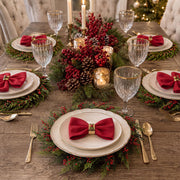 Gandeer Artificial Cedar Wreath Placemats, Set of 12, Green and Red