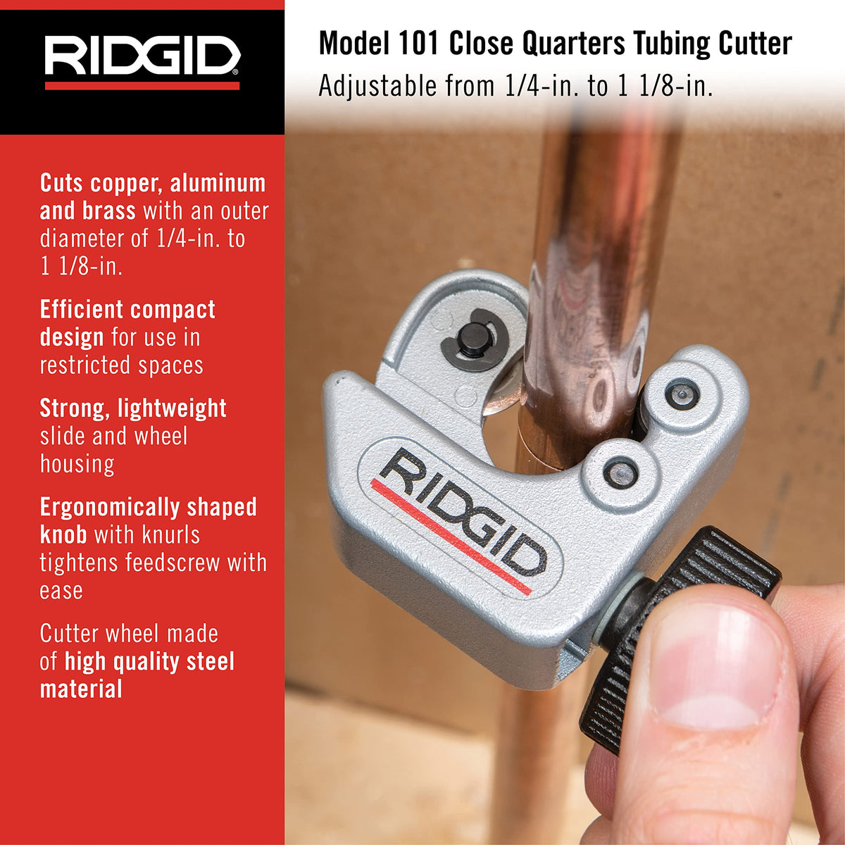 CC247 RIDGID Model 101 Close Quarters Tubing Cutter – Small, Plastic, Silver, Model 40617