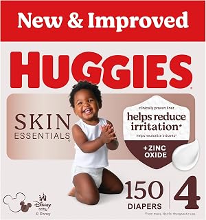 HUGGIES Skin Essentials Diapers Size 4, 150 Count (6 Packs of 25)