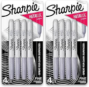 Sharpie 39109PP Metallic Permanent Markers, Fine Point, Silver, 4 Count (Pack of 2)