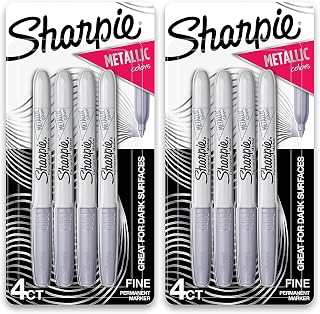 Sharpie 39109PP Metallic Permanent Markers, Fine Point, Silver, 4 Count (Pack of 2)