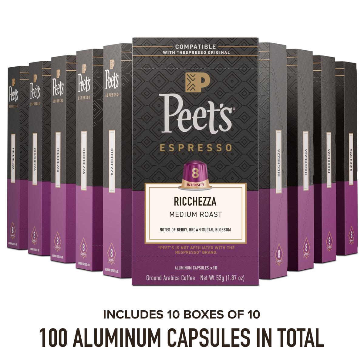Peet's Coffee Ricchezza / 10 Count (Pack of 10) / Ricchezza (Intensity 8) Single-Serve Capsules & Pods