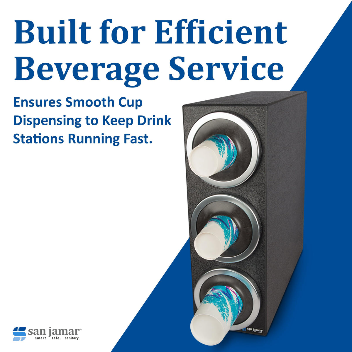 Ez-Fit Cup Dispenser Cabinet with 3 Tiers for Restaurants by San Jamar – 3 Tiers, Polystyrene, Chrome, Model C2903